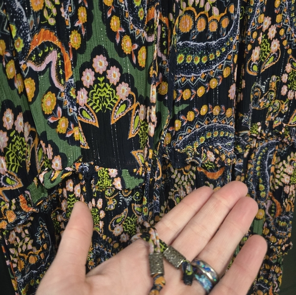 Anthropologie Colorful Paisley Sleeveless Dress Slip Attached Tie Belt Attached - Picture 3 of 5